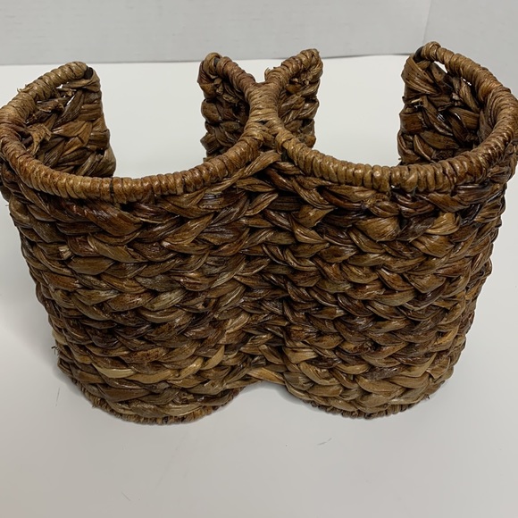 Straw Intertwined Metal Heavy Handled Large Candle Display Planter Minimalistic - Picture 3 of 9